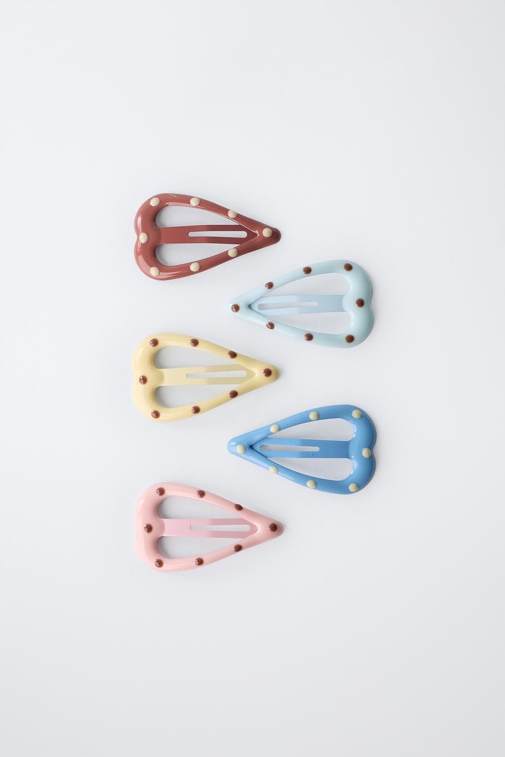 НАБОР ИЗ ПЯТИ ЗАКОЛОК ДЛЯ ВОЛОС «СЕРДЦА В ГОРОШЕК»