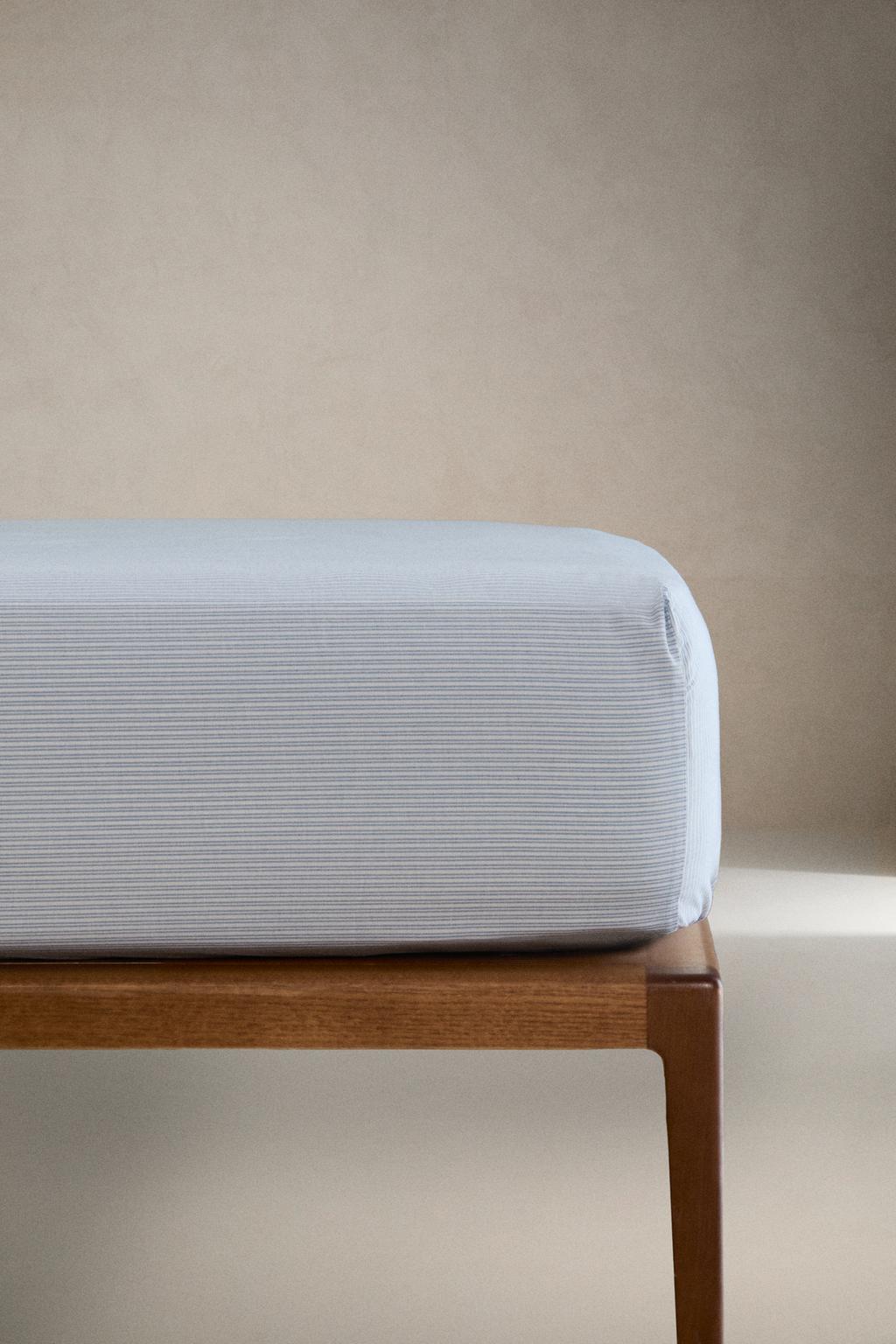 Детский приталенный хлопковый простынный комплект в полоску