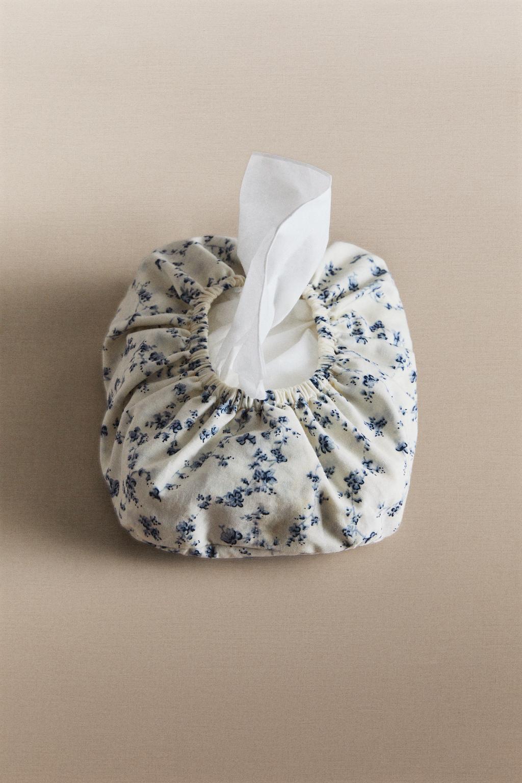 Держатель влажных салфеток с синим цветочным узором из хлопка