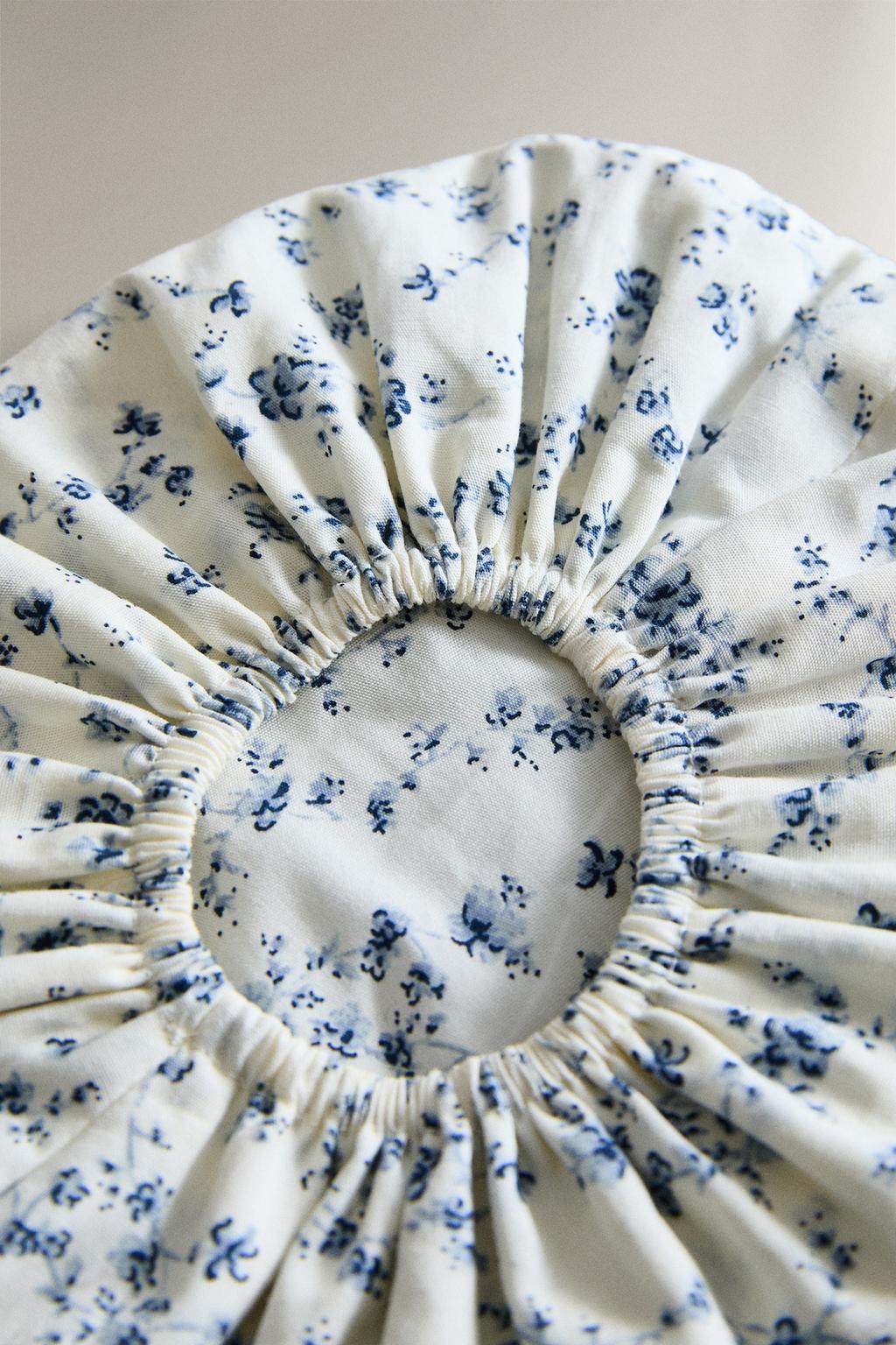 Держатель влажных салфеток с синим цветочным узором из хлопка