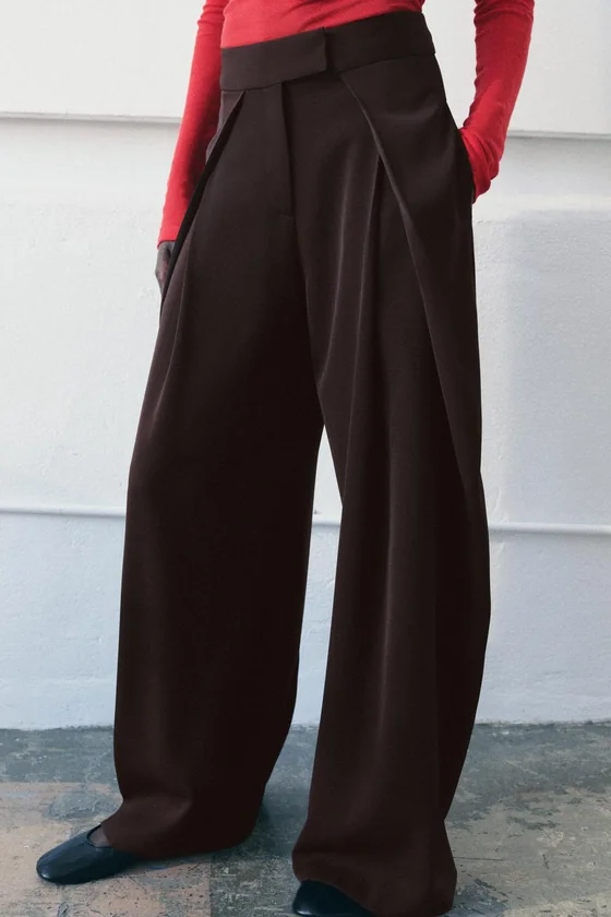 БРЮКИ WIDE LEG С ЗАЩИПАМИ — ZW COLLECTION