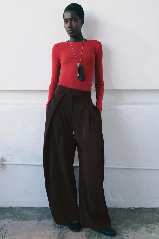 БРЮКИ WIDE LEG С ЗАЩИПАМИ — ZW COLLECTION