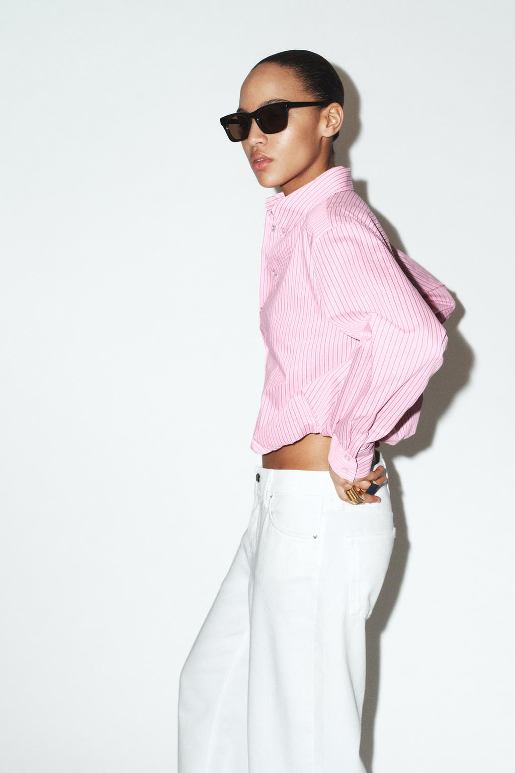 РУБАШКА ИЗ ПОПЛИНА В ПОЛОСКУ С РУКАВАМИ-БУФФ