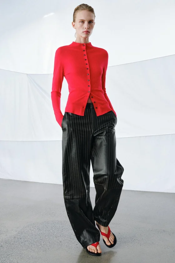 БРЮКИ ИЗ КОЖИ В ПОЛОСКУ коллекция Zara «ZW» 
