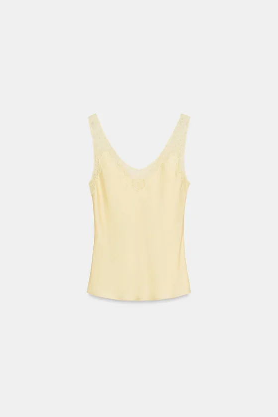 АТЛАСНЫЙ ТОП С КРУЖЕВОМ — коллекция Zara «ZW»