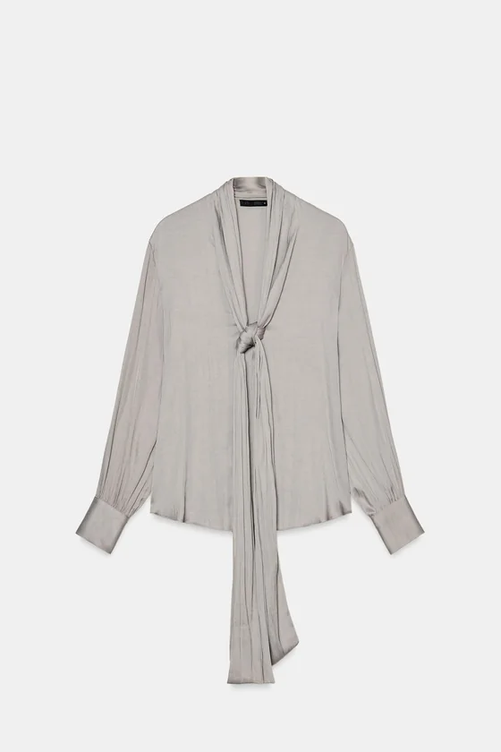 БЛУЗА С V-ОБРАЗНЫМ ВЫРЕЗОМ И ЗАВЯЗКАМИ — коллекция Zara «ZW»