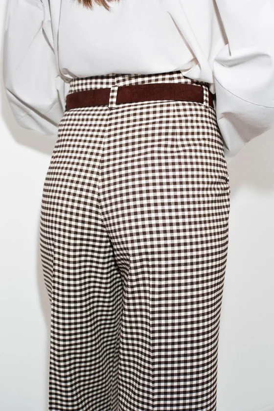 ПРЯМЫЕ БРЮКИ С РЕМНЕМ И КЛЕТЧАТЫМ ПРИНТОМ ВИШИ
