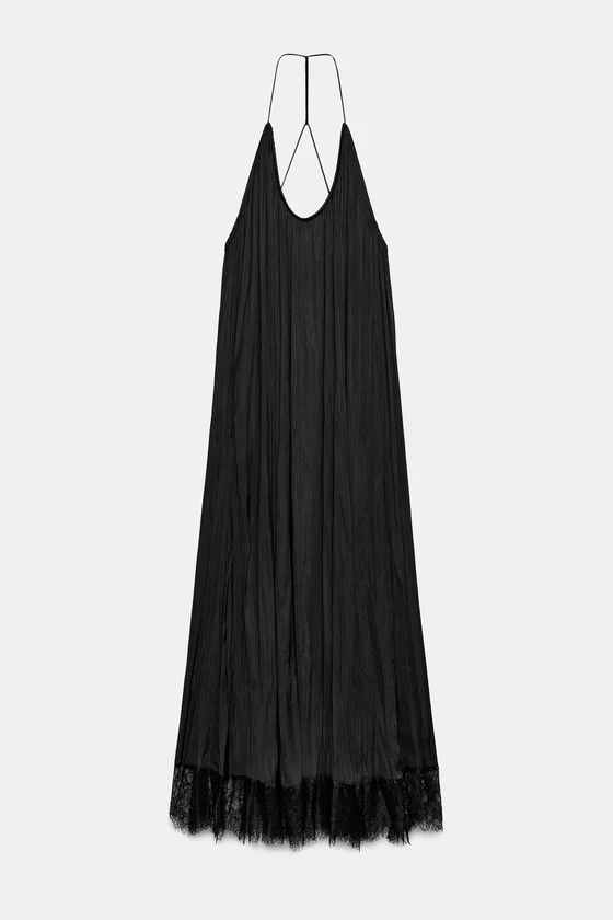 АТЛАСНОЕ ПЛАТЬЕ ХАЛТЕР С КРУЖЕВОМ — коллекция Zara «ZW»