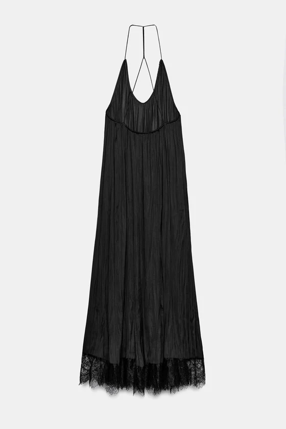 АТЛАСНОЕ ПЛАТЬЕ ХАЛТЕР С КРУЖЕВОМ — коллекция Zara «ZW»
