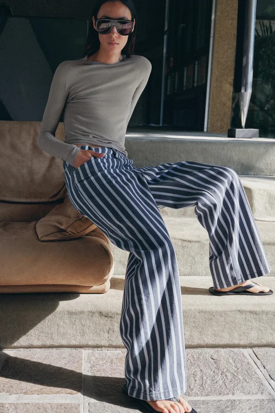 ДЖИНСЫ коллекция Zara «ZW» LOOSE СО СРЕДНЕЙ ПОСАДКОЙ И ПОЛОСКАМИ