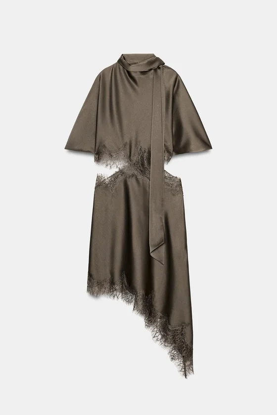 АТЛАСНОЕ ПЛАТЬЕ С КРУЖЕВОМ — коллекция Zara «ZW»