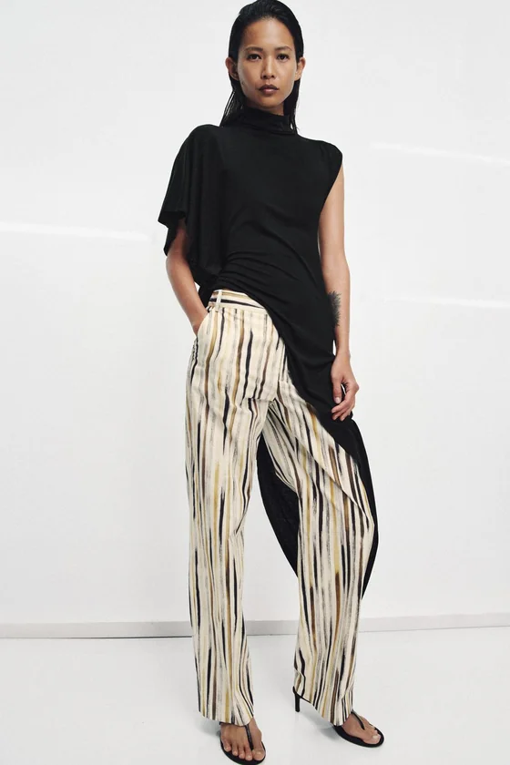 БРЮКИ ИЗ ПОПЛИНА В ПОЛОСКУ — коллекция Zara «ZW»