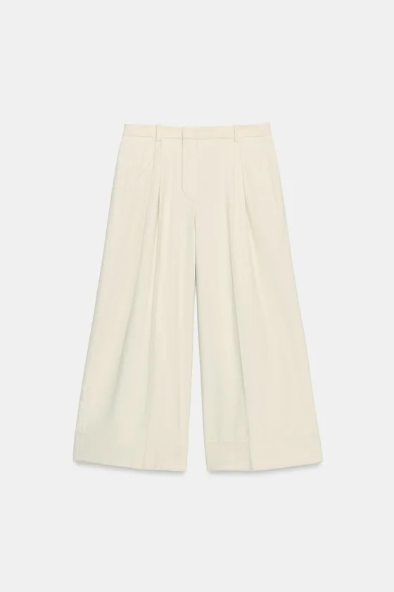 БРЮКИ С ЗАЩИПАМИ ИЗ СМЕСОВОГО ЛЬНА — коллекция Zara «ZW»