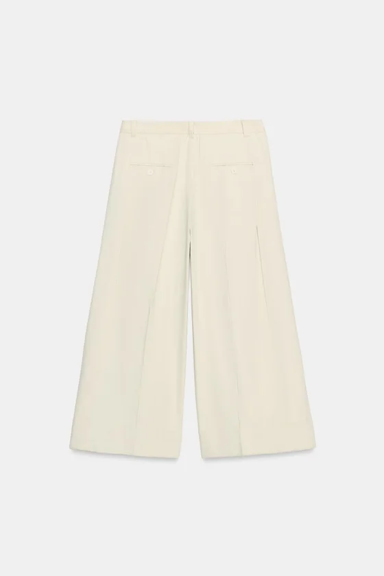 БРЮКИ С ЗАЩИПАМИ ИЗ СМЕСОВОГО ЛЬНА — коллекция Zara «ZW»