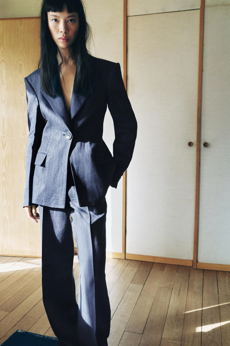 Костюм из узористого льна с узором косичка, zara