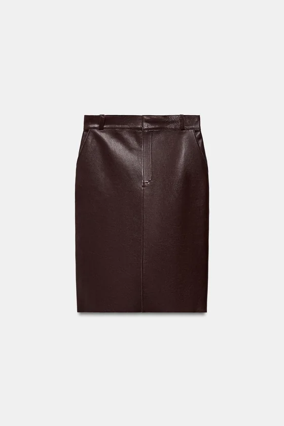 ЮБКА МИДИ ИЗ КОЖИ — коллекция Zara «ZW» лимитированная серия