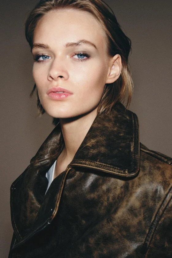 Куртка-мото из 100% кожи Zara «ZW» Лимитированная коллекция