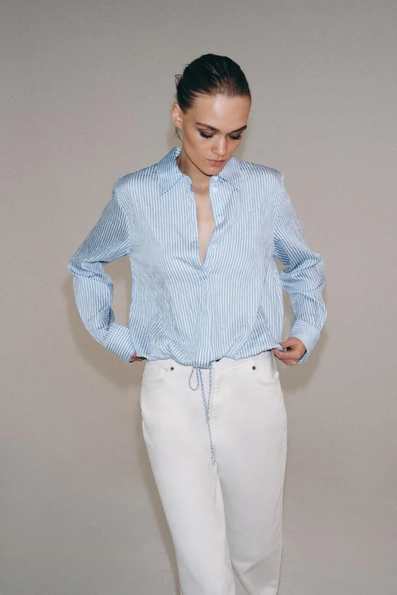 РУБАШКА В ПОЛОСКУ С ЗАВЯЗКАМИ — коллекция Zara «ZW»