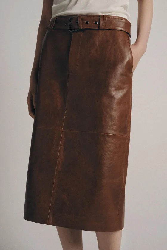 Прямая кожаная юбка Zara «ZW» Лимитированная коллекция