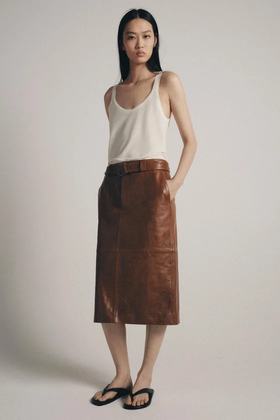 Прямая кожаная юбка Zara «ZW» Лимитированная коллекция