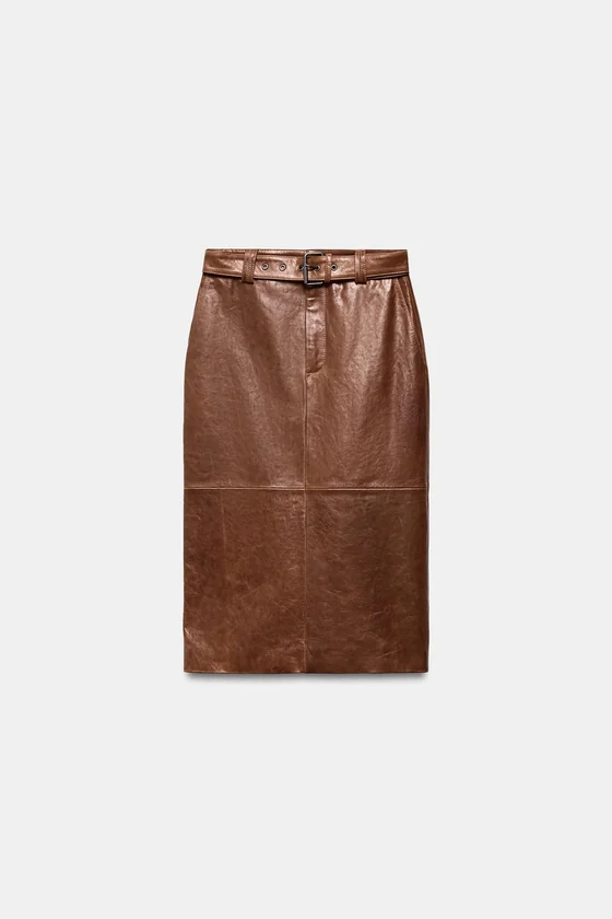 Прямая кожаная юбка Zara «ZW» Лимитированная коллекция