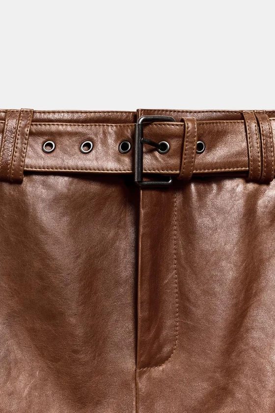 Прямая кожаная юбка Zara «ZW» Лимитированная коллекция