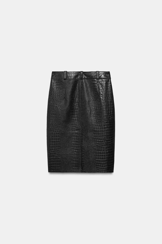 ЮБКА ИЗ КОЖИ ПОД КОЖУ КРОКОДИЛА — коллекция Zara «ZW» лимитированная серия
