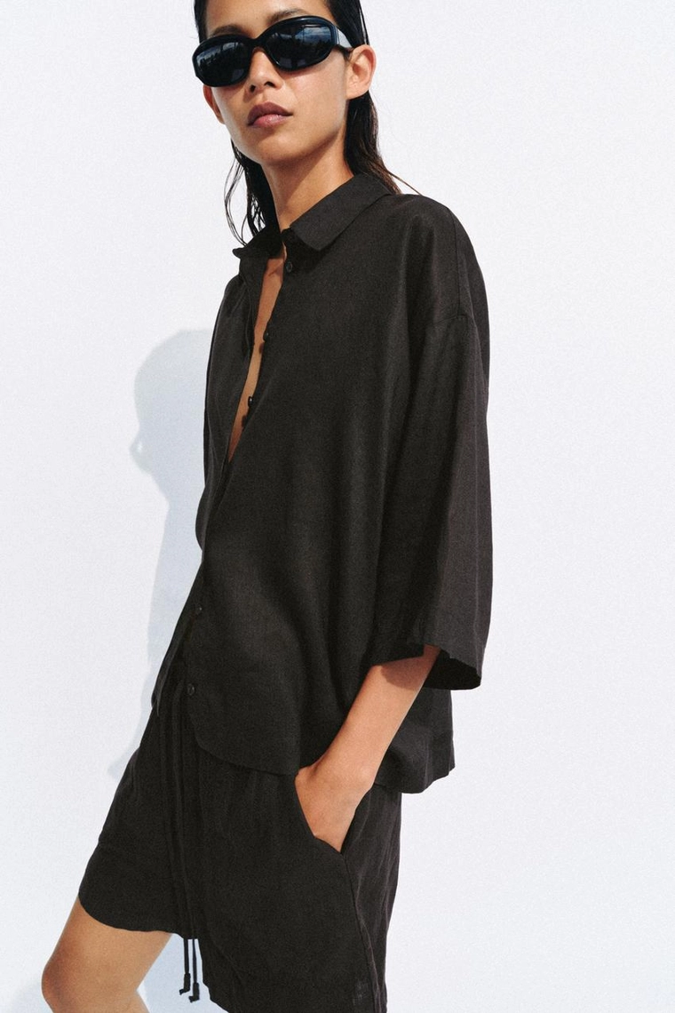Рубашка свободного кроя коллекции zara woman