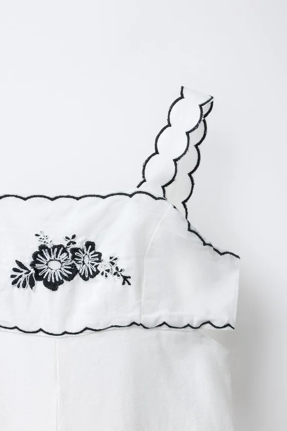 ДЛИННЫЙ КОМБИНЕЗОН С ВЫШИВКОЙ, ВЫРЕЗАМИ ИЗ ХЛОПКА И ЛЬНА
