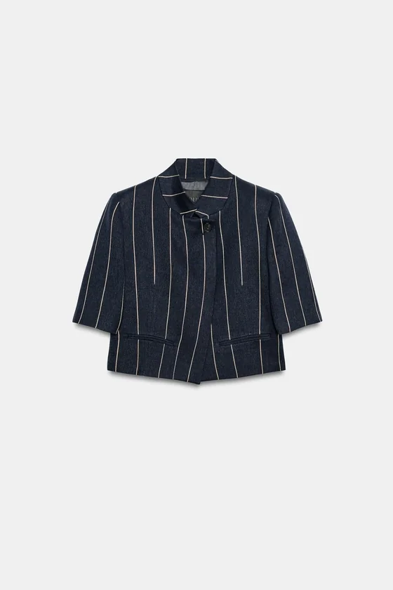 УКОРОЧЕННАЯ КУРТКА В ПОЛОСКУ ИЗ ЛЬНА — коллекция Zara «ZW»