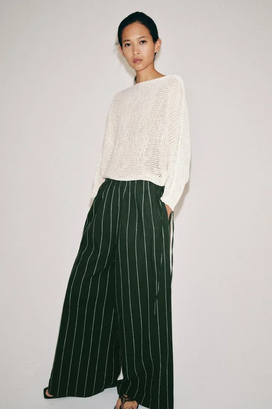БРЮКИ В ПОЛОСКУ ИЗ СМЕСОВОГО ЛЬНА — коллекция Zara «ZW»