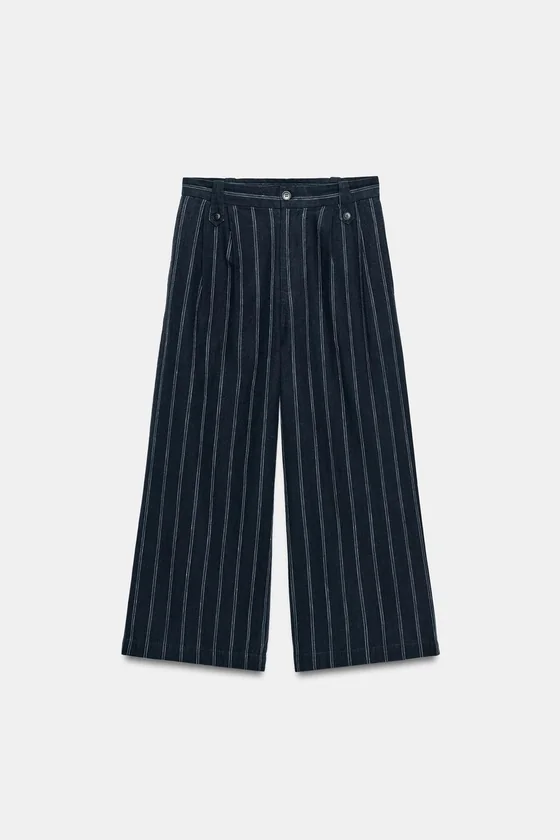 БРЮКИ В ПОЛОСКУ ИЗ СМЕСОВОГО ЛЬНА — коллекция Zara «ZW»