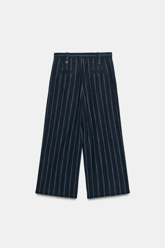 БРЮКИ В ПОЛОСКУ ИЗ СМЕСОВОГО ЛЬНА — коллекция Zara «ZW»