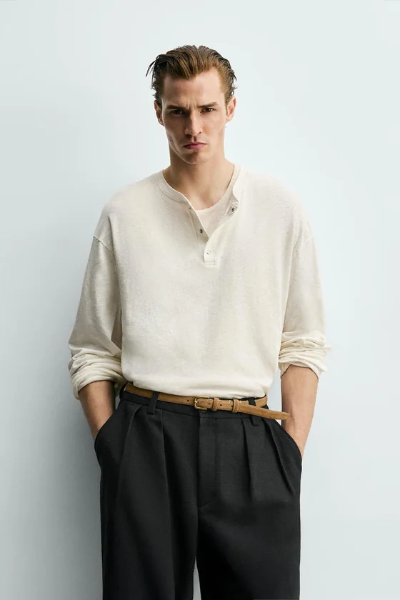 Футболка henley из хлопка и льна