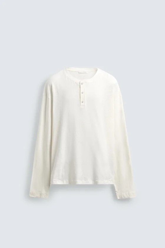 Футболка henley из хлопка и льна