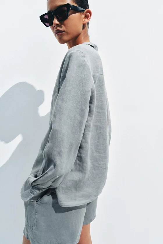 Льняная рубашка с карманом коллекция Zara «ZW»