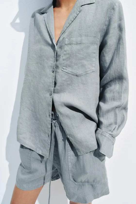 Льняная рубашка с карманом коллекция Zara «ZW»
