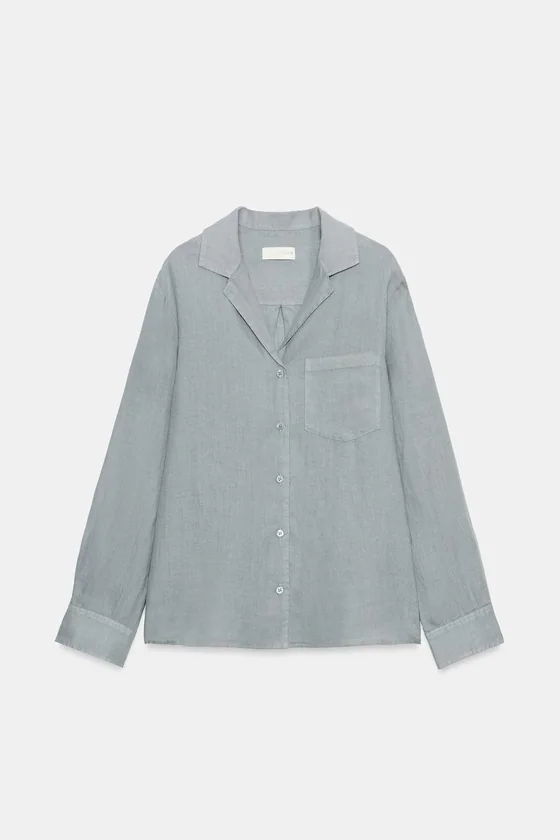 Льняная рубашка с карманом коллекция Zara «ZW»