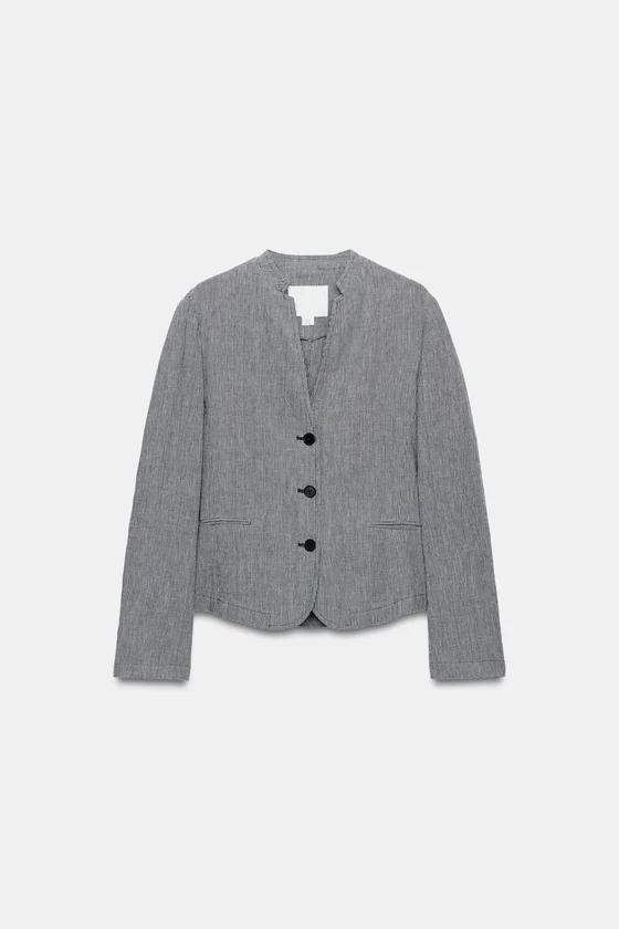 БЛЕЙЗЕР ИЗ ЛЬНА И ХЛОПКА В УЗОР «ГУСИНАЯ ЛАПКА» — коллекция Zara «ZW»