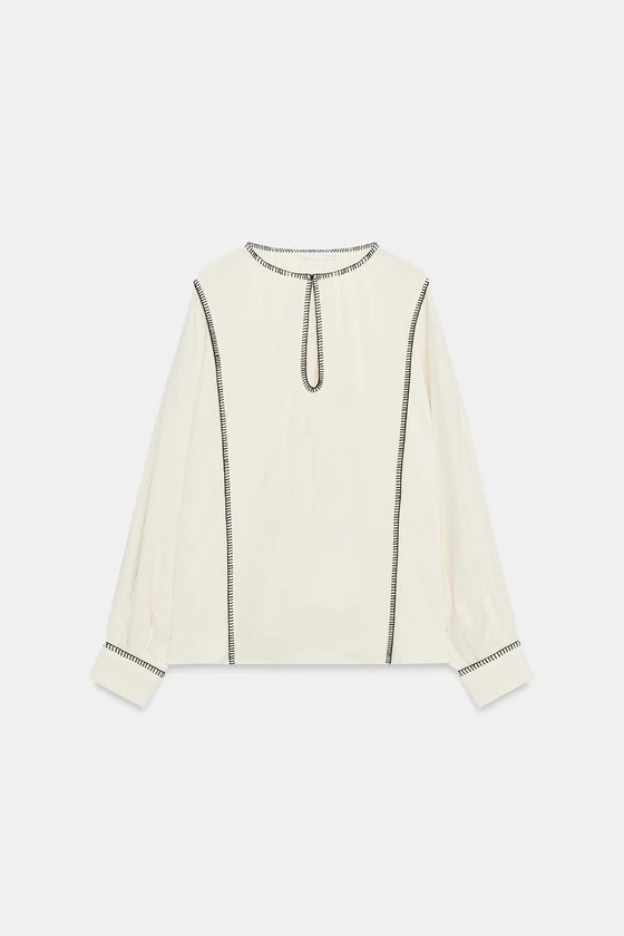 РУБАШКА В ДЕРЕВЕНСКОМ СТИЛЕ С ДЕКОРАТИВНОЙ СТРОЧКОЙ — коллекция Zara «ZW»