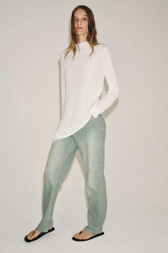 ДЖИНСЫ коллекция Zara «ZW» ПРЯМОГО КРОЯ В ПОЛОСКУ С НИЗКОЙ ПОСАДКОЙ