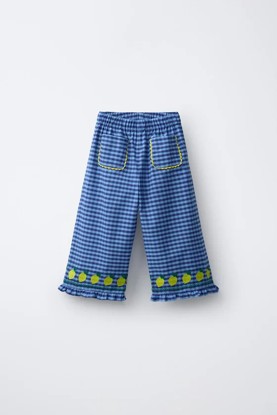 БРЮКИ-КЮЛОТЫ В КЛЕТКУ ВИШИ С ВЫШИВКОЙ ЛИМОНОВ CASA LAWA X ZARA KIDS