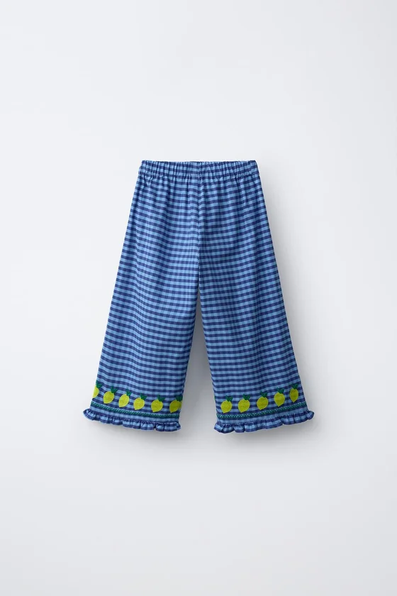 БРЮКИ-КЮЛОТЫ В КЛЕТКУ ВИШИ С ВЫШИВКОЙ ЛИМОНОВ CASA LAWA X ZARA KIDS