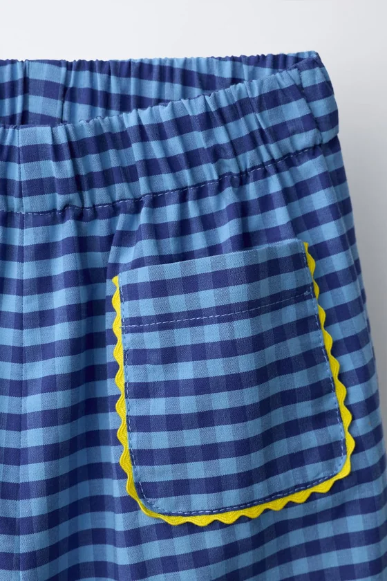 БРЮКИ-КЮЛОТЫ В КЛЕТКУ ВИШИ С ВЫШИВКОЙ ЛИМОНОВ CASA LAWA X ZARA KIDS