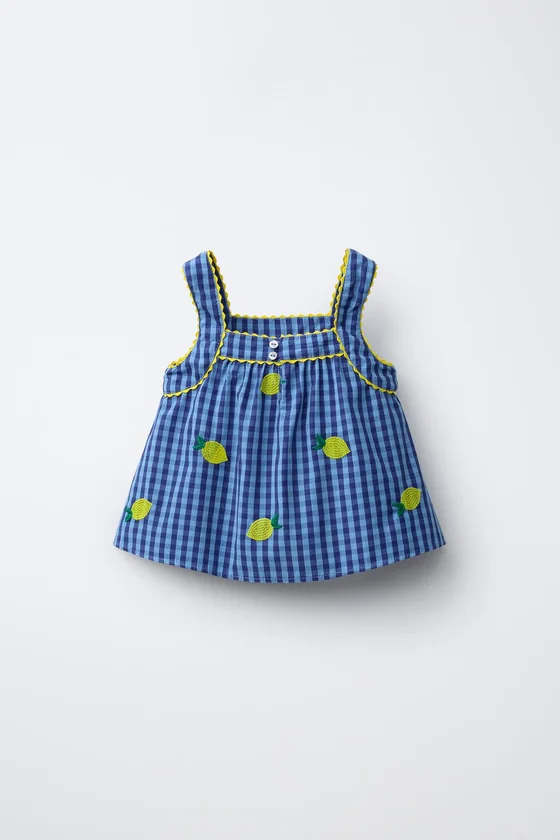 ТОП В КЛЕТКУ ВИШИ С ВЫШИВКОЙ «ЛИМОНЫ» — CASA LAWA X ZARA KIDS