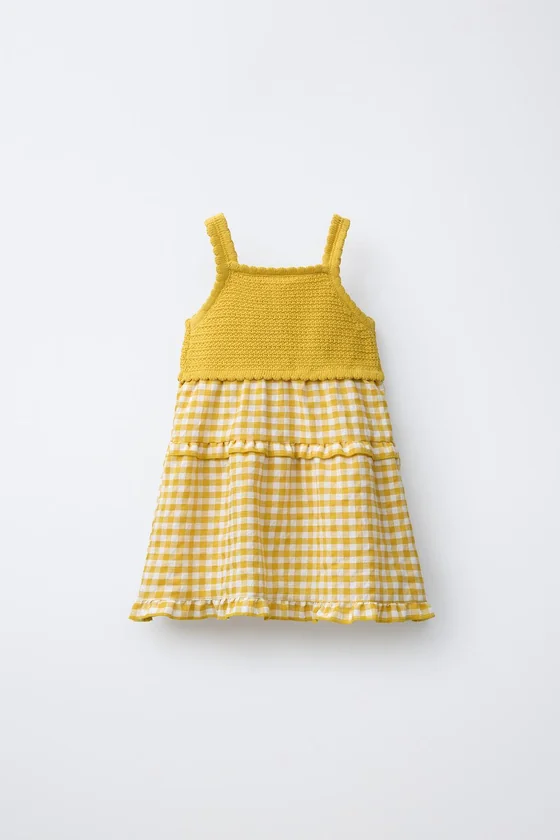 ТРИКОТАЖНОЕ ПЛАТЬЕ В КЛЕТКУ ВИШИ С ЛИМОНАМИ — CASA LAWA X ZARA KIDS