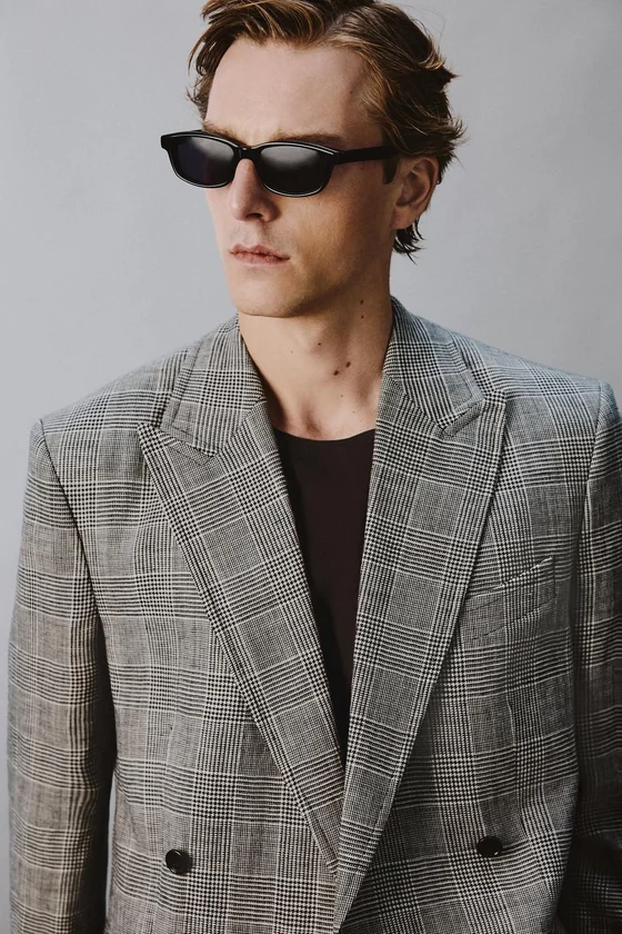 ДВУБОРТНЫЙ БЛЕЙЗЕР ИЗ ШЕРСТИ И ЛЬНА В КЛЕТКУ — Zara «Aaron Levine»