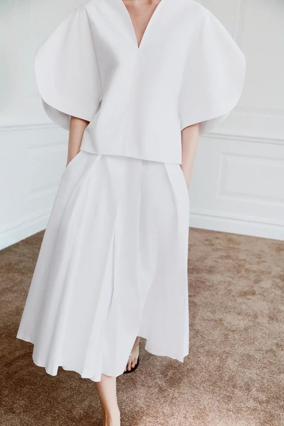 АСИММЕТРИЧНАЯ ЮБКА ИЗ ПОПЛИНА — коллекция Zara «ZW» лимитированная серия