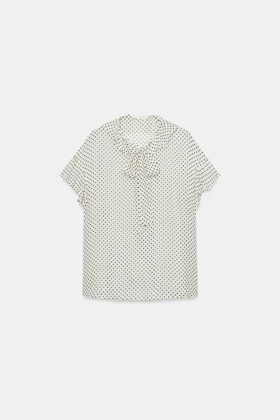 БЛУЗА С ЗАВЯЗКАМИ И ПРИНТОМ В ГОРОШЕК — коллекция Zara «ZW»