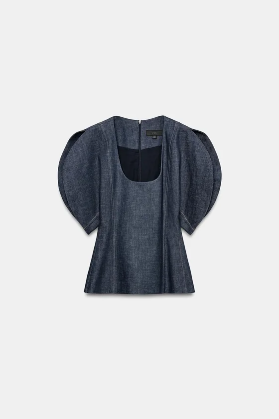 ДЖИНСОВАЯ БЛУЗА С ОБЪЕМНЫМИ РУКАВАМИ коллекция Zara «ZW»